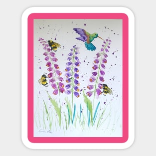 Hummingbird, bumble bee and foxglove Sticker